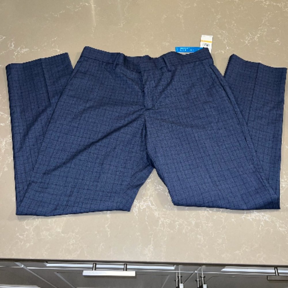 Perry Ellis Plaid Blue Slacks - 33 x 30 slim
